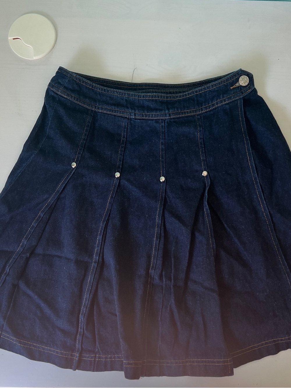Dark Blue Denim Pleated Skirt